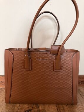 Michael Kors Cognac Textured Tote with Top Handles